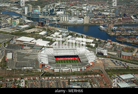 aerial view of Manchester United Old Trafford and Salford Quays