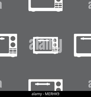 Microwave oven sign icon. Kitchen electric stove symbol. Seamless pattern on a gray background. Vector illustration Stock Vector