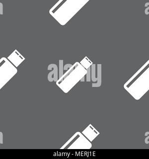 Usb sign icon. Usb flash drive stick symbol. Seamless pattern on a gray background. Vector illustration Stock Vector