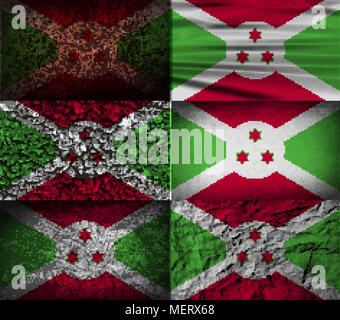 Flag of Burundi with old texture. Vector illustration Stock Vector