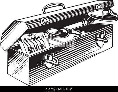Fishing Tackle Box - Retro Clipart Illustration Stock Vector