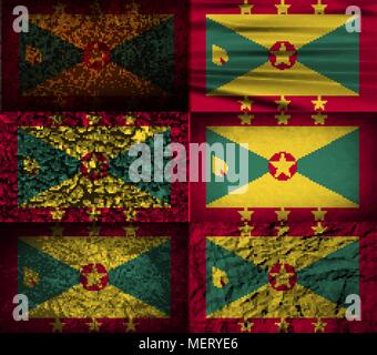 Flag of Grenada with old texture. Vector illustration Stock Vector