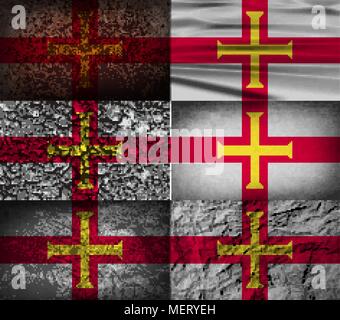 Flag of Guernsey with old texture. Vector illustration Stock Vector