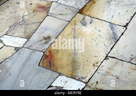 Old worn marble floor tiles at Amber Amer Fort Jaipur Rajashan India Stock Photo