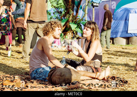 Young Participants of popular Music Festival Funny Moon in Czech Republic, Europe, July 15, 2017 Stock Photo