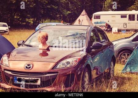 Participant’s Cars at popular Music Festival Funny Moon in Czech Republic, Europe, July 15, 2017 Stock Photo