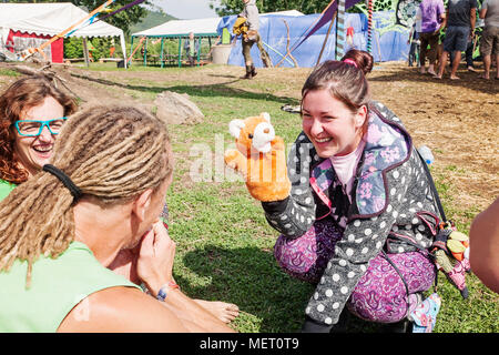 Young Participants of popular Music Festival Funny Moon in Czech Republic, Europe, July 15, 2017 Stock Photo
