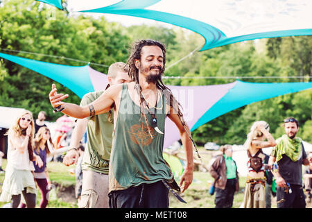 Young Participants dancing at popular Music Festival Funny Moon in Czech Republic, Europe, July 15, 2017 Stock Photo