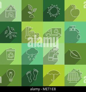 Flat line icons set of ecology and recycle Stock Vector