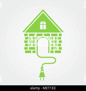 Green house with socket, home electricity icon Stock Vector