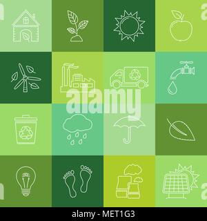 Flat line icons set of ecology and recycle Stock Vector