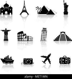 Vector black landmarks icons with reflection Stock Vector Image & Art ...