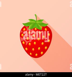 Strawberry flat icon with long shadow Stock Vector