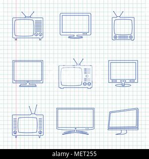 TV hand drawn icons Stock Vector