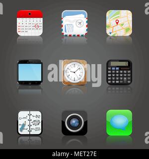 Apps icons set with reflection Stock Vector
