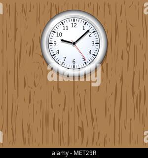 Wall clock on wooden background Stock Vector