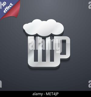Glass of beer with foam icon symbol. 3D style. Trendy, modern design with space for your text Vector illustration Stock Vector