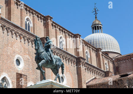 15thC equestrian statue Bartolomeo Colleoni, Bartholomeo Coleono Campo Santi Giovanni e Paolo, Castello, Venice, Veneto, Italy, Andrea del Verrocchio Stock Photo