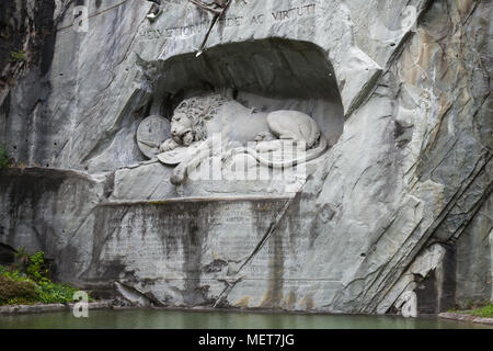 Lucerne, Switzerland - May 7, 2017: Lion Monument, a rock relief in Lucerne, Switzerland, designed by Bertel Thorvaldsen and hewn in 1820–1821 by Luka Stock Photo