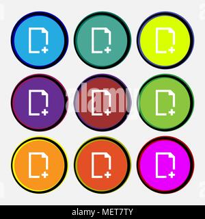 Add file icon sign. Nine multi colored round buttons. Vector illustration Stock Vector