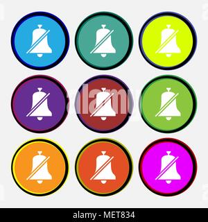 No bell, Prohibition icon sign. Nine multi colored round buttons. Vector illustration Stock Vector