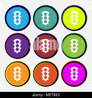 Traffic light signal icon sign. Nine multi colored round buttons. Vector illustration Stock Vector
