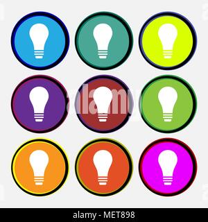 Light bulb icon sign. Nine multi colored round buttons. Vector illustration Stock Vector