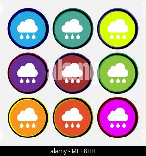 cloud rain icon sign. Nine multi colored round buttons. Vector illustration Stock Vector