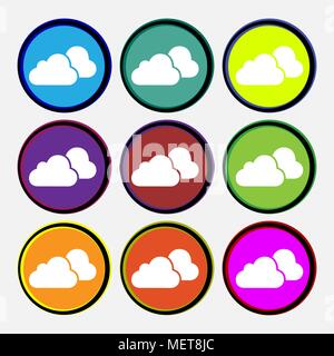 clouds icon sign. Nine multi colored round buttons. Vector illustration Stock Vector