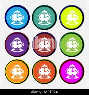 alarm clock icon sign. Nine multi colored round buttons. Vector illustration Stock Vector