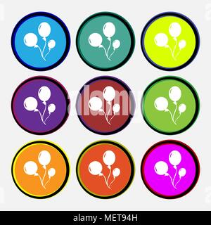 Balloons icon sign. Nine multi colored round buttons. Vector illustration Stock Vector