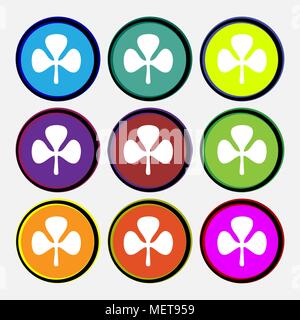 Clover icon sign. Nine multi colored round buttons. Vector illustration Stock Vector