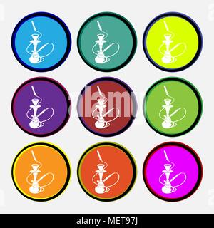 Hookah icon sign. Nine multi colored round buttons. Vector illustration Stock Vector