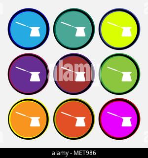 Coffee turk icon sign. Nine multi colored round buttons. Vector illustration Stock Vector