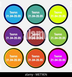 Taurus icon sign. Nine multi colored round buttons. Vector illustration Stock Vector