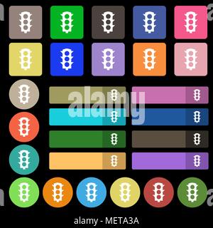Traffic light signal icon sign. Set from twenty seven multicolored flat buttons. Vector illustration Stock Vector