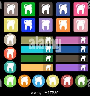 Tooth icon sign. Set from twenty seven multicolored flat buttons. Vector illustration Stock Vector