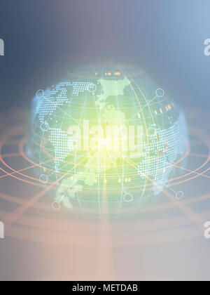 Japan and World Map Reflected at 3D Monitor Stock Photo