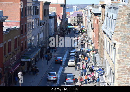 St Jean street in Old Quebec City, from atop St John Gate Stock Photo