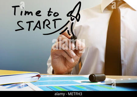 Time to start. Businessman at the table. New business or Start up concept. Stock Photo