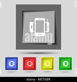 Synchronization sign icon. smartphones  sync symbol. Data exchange. Set colur buttons Vector illustration Stock Vector