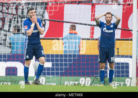 Cologne, Deutschland. 22nd Apr, 2018. Daniel CALIGIURI (left, GE) and Guido BURGSTALLER (GE) are angry at forgiving goals, frustrated frustrated, frustrated, disappointed, disappointed, disappointed, disappointed, disappointed, sad, full figure, landscape, football 1st Bundesliga, 31st matchday, 1.FC Cologne (K) - FC Schalke 04 (GE) 2: 2, the 22.04.2018 in Koeln/Germany. | usage worldwide Credit: dpa/Alamy Live News Stock Photo