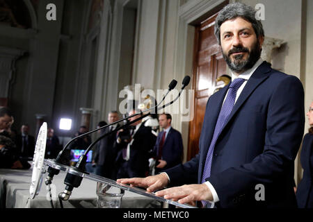 Roberto Fico Roma 23/04/2018. Il Presidente della Camera al Quirinale a colloquio con il Presidente della Repubblica che gli conferisce l'incarico esplorativo per verificare un accordo tra M5S e PD per un eventuale Governo. Rome April 23rd 2018. Quirinale. The President of Chamber of Deputies, appointed by the President of the Republic to find an agreement between the parties to establish a new Government. Foto Samantha Zucchi Insidefoto Stock Photo