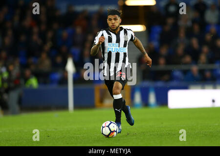 Liverpool, UK. 23rd Apr, 2018. DeAndre Yedlin of Newcastle United in action. Premier League match, Everton v Newcastle Utd at Goodison Park in Liverpool on Monday 23rd April 2018.  this image may only be used for Editorial purposes. Editorial use only, license required for commercial use. No use in betting, games or a single club/league/player publications. pic by Chris Stading/Andrew Orchard sports photography/Alamy Live news Stock Photo