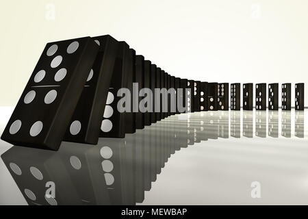 3D rendering of a row of falling dominoes Stock Photo