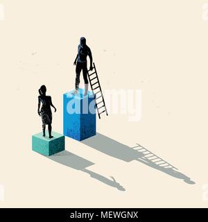 A man and women seperated by height. Gender issues in business including equal rights and pay gaps. Conceptual vecor illustration. Stock Vector