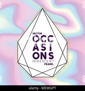 A geometric frame with a iridescent holographic background and a label for copy text. Vector illustration Stock Vector