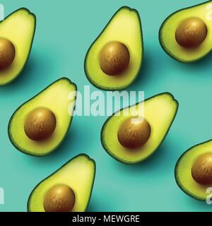 Healthy and fresh sliced avocado background. Vector illustration. Stock Vector