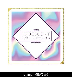 A label design with square, gold detail and iridescent holographic texture background. Vector illustration. Stock Vector