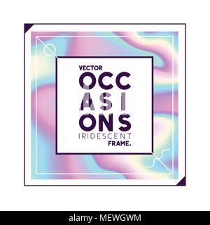 A square label design with a iridescent holographic texture background. Vector illustration. Stock Vector